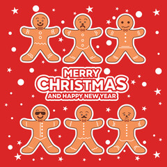 Fototapeta premium Flat gingerbread man cookie collection, perfect for office, banner, company, landing page, background, social media, wallpaper and more