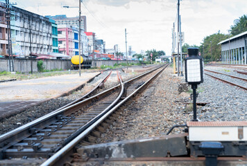 iron rusty train railway crossroads two ways.