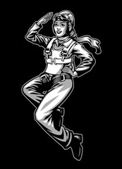 vintage world war 2  pilot girl in monochrome style © bazzier