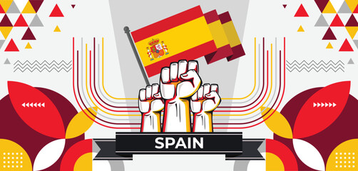 Spain Espana national day banner with flag colors theme background and geometric abstract retro modern red yellow design. Spanish Espanol people. Sports Games Supporters Vector Illustration.
