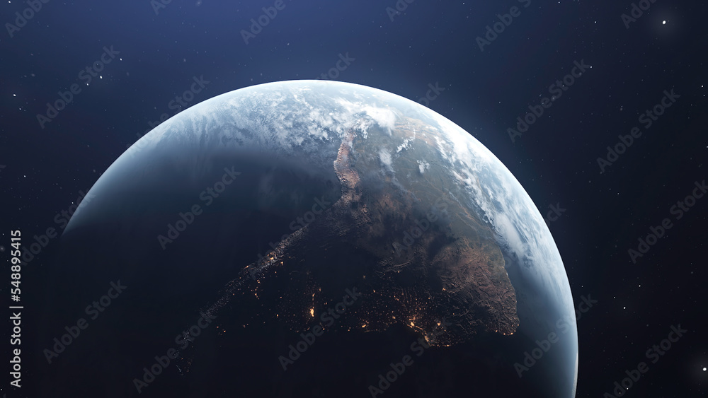Poster 3d model of rotating planet. motion. naturalistic animation of rapidly rotating planet in space. rot