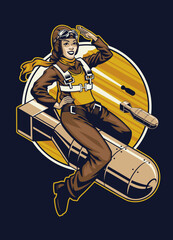 Women Bomber Pilot in vintage style
