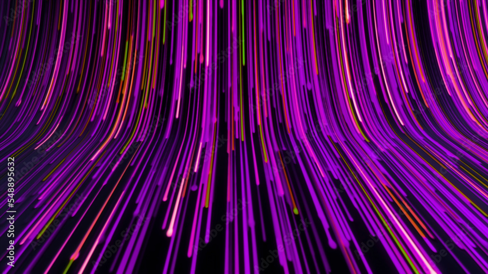 Poster hypnotic curved flow of colorful lines. motion. bright colorful lines move in curved stream. curved 