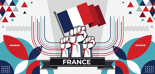 France national day banner with French flag colors theme background and geometric abstract retro modern blue red white design. French people. Sports Games Supporters Vector Illustration.