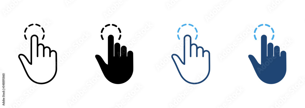 Poster touch gesture of computer mouse line and silhouette color icon set. pointer finger pictogram. click 