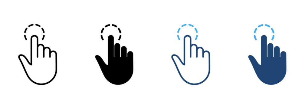 Touch Gesture of Computer Mouse Line and Silhouette Color Icon Set. Pointer Finger Pictogram. Click Press Double Tap Swipe Point Symbol Collection on White Background. Isolated Vector Illustration
