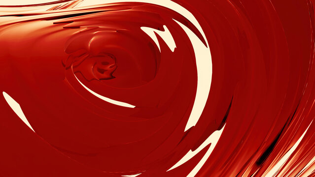 Animation With Red Liquid And Abstract Movements. Design. Abstract Red Liquid Moves In Space. Surface Of Red Liquid With Vibrations And Reflection