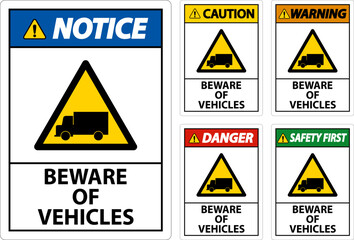 Beware of Vehicles Sign On White Background
