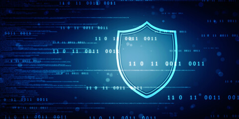 Protect and Security concept. Digital Shield on abstract technology background, Cyber security and information or network protection. Future technology web services for business and internet project