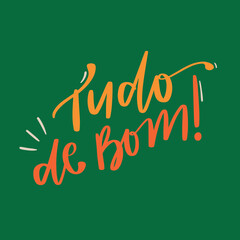 Tudo de bom. All of good in brazilian portuguese. Modern hand Lettering. vector.