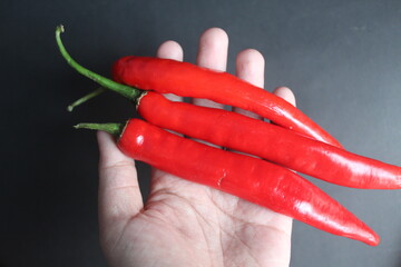 three red chilies in someone's hand
