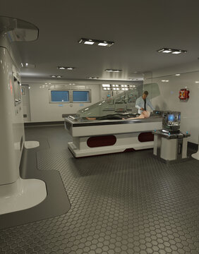 Sci-Fi Alien Medical Isolation Laboratory, 3d digitally rendered science fiction illustration
