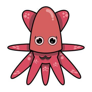 cute red squid cartoon character.