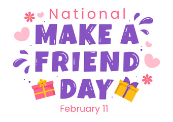 National Make a Friend Day Observed on February 11th to Meet Someone and a New Friendship in Flat Cartoon Hand Drawn Templates Illustration