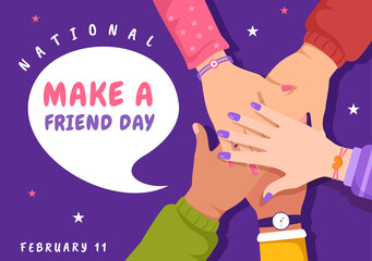 National Make a Friend Day Observed on February 11th to Meet Someone and a New Friendship in Flat Cartoon Hand Drawn Templates Illustration