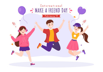 National Make a Friend Day Observed on February 11th to Meet Someone and a New Friendship in Flat Cartoon Hand Drawn Templates Illustration