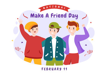 National Make a Friend Day Observed on February 11th to Meet Someone and a New Friendship in Flat Cartoon Hand Drawn Templates Illustration