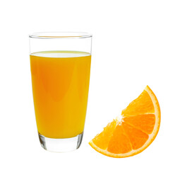 Fresh orange and glass with juice on transparent png