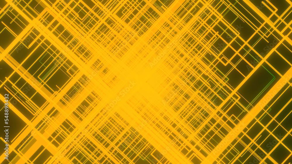 Poster animation with rotating square tunnel. design. neon linear squares in rotating tunnel. beautiful diz