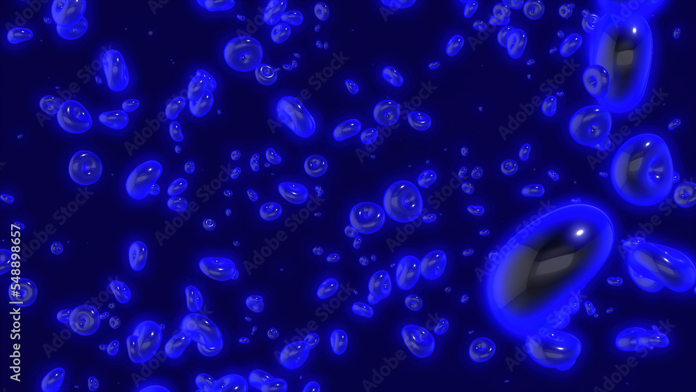 Poster animation with moving molecules in space. motion. ring 3d molecules move in chaotic field. 3d molecu