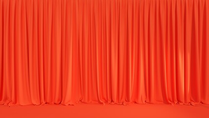 Orange velvet light theater curtain for Background of close0d orange velvet curtains, 3d rendering