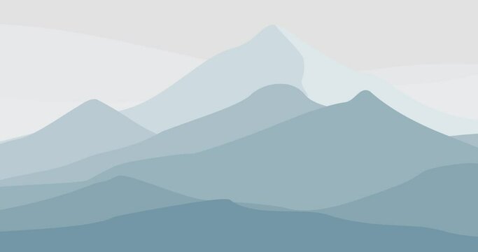 Animated high mountain nature background with misty soft blue gradations