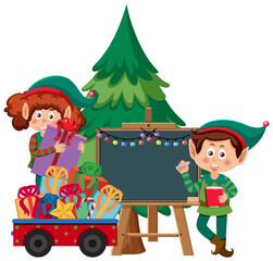 Christmas tree with elves cartoon character