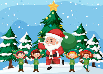 Santa Claus and elfs delivery gift for Christmas