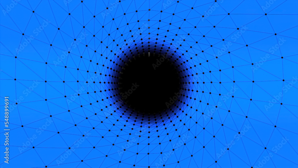 Aufkleber cyber tunnel with electronic grid and dots. motion. circular tunnel with grid and dots in space. mat