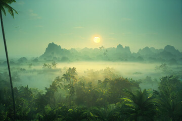 sunrise over the river and the Mountain, Glowin g in the sun