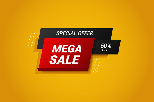Sales banner design, Mega Sale, Geometric shapes, Vector Illustration, Tag Design, Special offer, 50% off