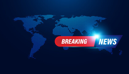 Abstract world map breaking news concept background urgent news coverage latest news on a blue background.