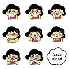 コミカルな表情の女性キャラクター　アイコンセット