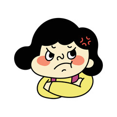 イライラして怒っているコミカルな女性キャラクターイラスト素材