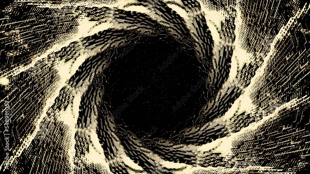 Poster swirling dark tunnel. design. black mink with twisted 3d lines. dark tunnel with swirling lines from