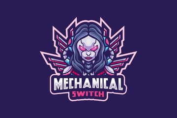 Mechanical Switch mascot logo, a girl with the power of electricity can control everything