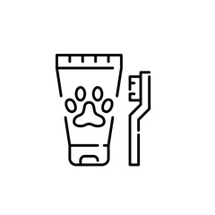 Pet toothpaste and brush. Veterinary dental care. Pixel perfect, editable stroke line icon