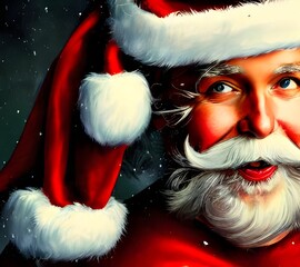The picture is of a man with a white beard and red suit. He has a twinkle in his eye and he looks like he's up to something mischievous.
