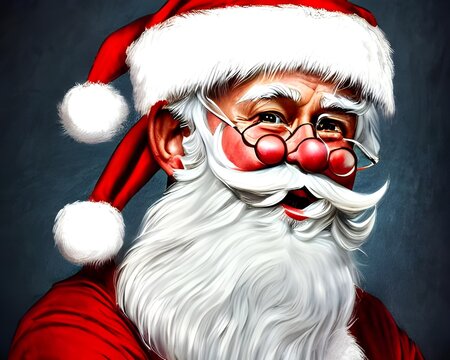 The picture is of a man in a Santa Claus suit. He has a long, white beard and is wearing a red hat. He looks very jolly!