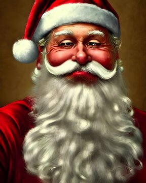 The picture is of Santa Claus looking into the camera with a smile. He has on his traditional red suit and hat, and he looks jolly as ever.