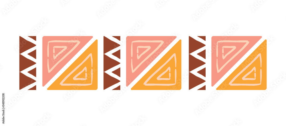 Poster ethnic colorful ornament. collection of squares made of colorful triangles and rectangles. pattern t