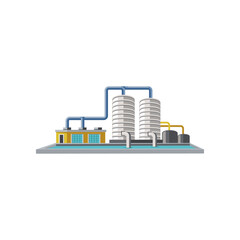 Fototapeta premium Water purification plant cartoon illustration. Water tanks, liquid treatment plant, industrial wastewater separator. Filtration, technology, industry concept