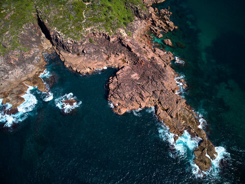 above, aerial, amazing, australia, australian, background, before and after, birds eye, blue, bright, calm, clean, clear, contrast, drone, early, east coast, fingal bay, golden, golden hour, green, ha © Jason