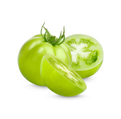 Fresh green tomatoes isolated on transparent background (.PNG)
