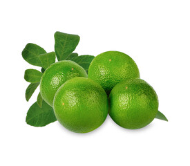 Fresh lime with leaves isolated on transparent background (.PNG)