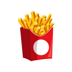Realistic french fries cartoon illustration. Delicious fried potatoes. Junk food, unhealthy diet concept