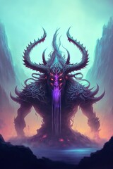 brave traveler battles with giant terrifying monsters. fantasy giant monster in concept Norse Mythology. digital art style, illustration painting.