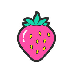 Trendy fashion patch or badge of strawberry cartoon illustration. Cute strawberry sticker. Style, embroidery concept