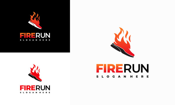 Burning running shoe logo designs concept vector, Fire Run Logo designs template