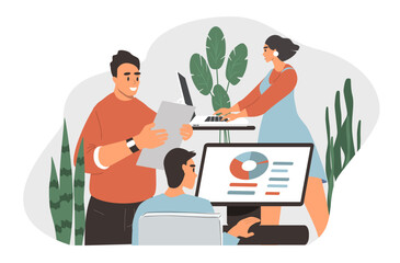 vector illustration in flat style. people  working in office